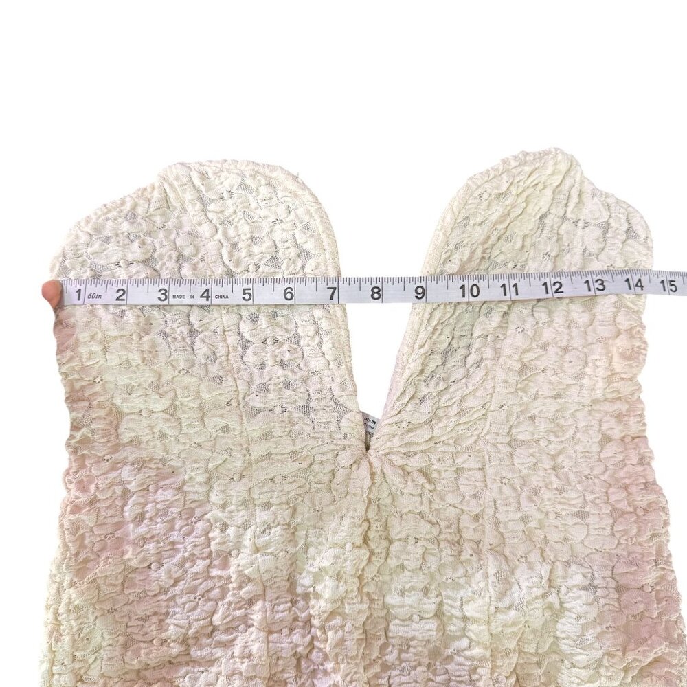 Zara Women’s Cream/Ivory Textured Lace Plunge V-Neck Bodysuit Size L - Picture 8 of 9